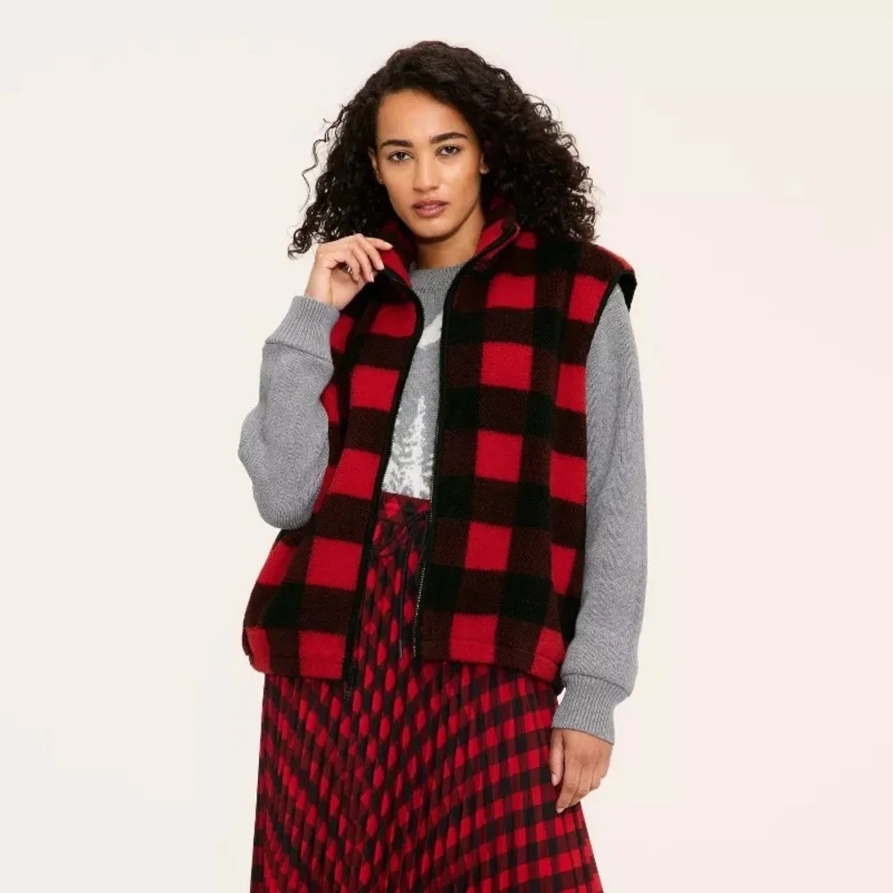 Woolrich x Target Adult Unisex L Large Buffalo Check Fleece‎ Vest Red/Black NWT!